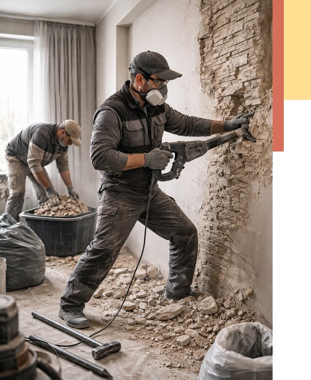 Демонтаж декоративного камня в Омске от 1504 руб/м² — быстро и недорого | ОТДЕЛОЧНИК-Омс