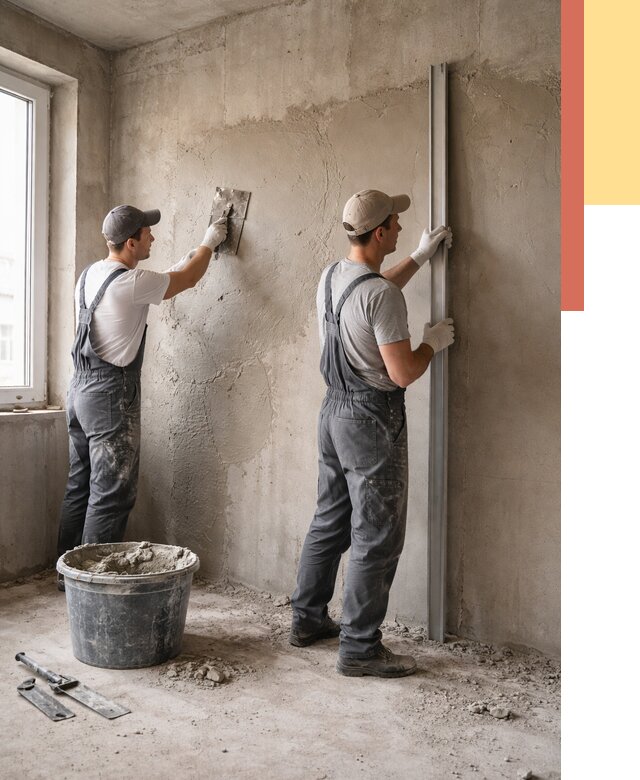 Штукатурка бетонных стен в Омске от 4666 руб/м² — качественно и быстро | ОТДЕЛОЧНИК-Омс