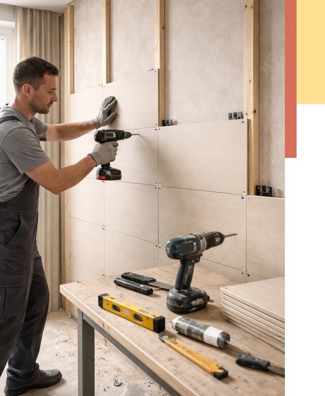 Монтаж МДФ панелей на стены в Омске от 1296 руб. под ключ | ОТДЕЛОЧНИК-Омс