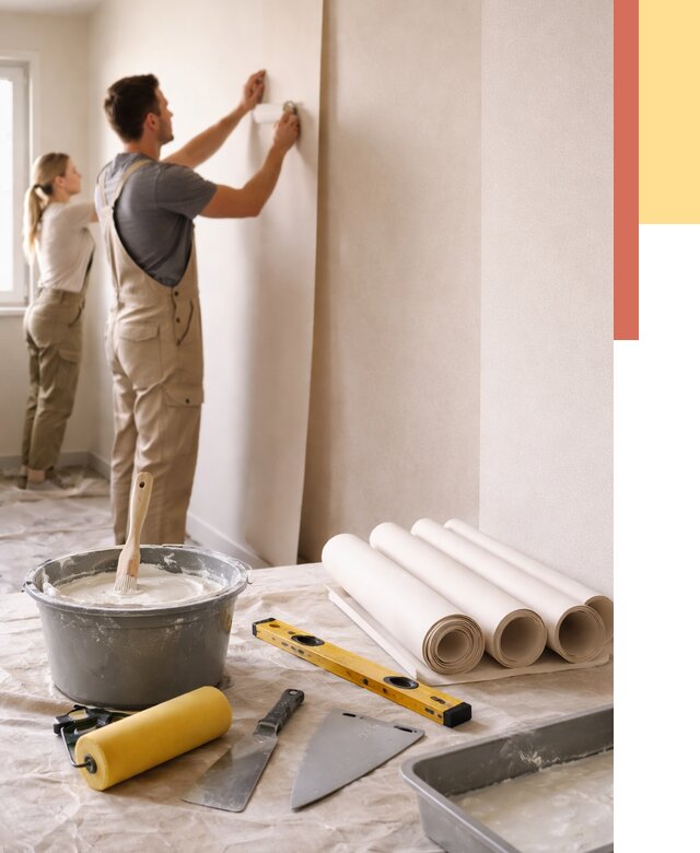 Поклейка бумажных обоев в Омске от 5703 руб./м2 — быстро и недорого | ОТДЕЛОЧНИК-Омс