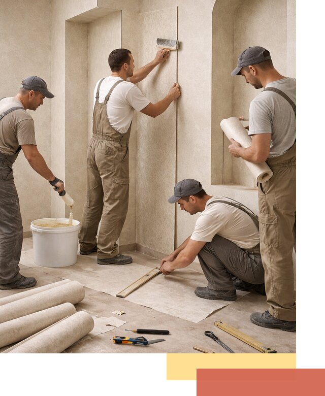 Поклейка обоев на сложные стены и неровные поверхности в Омске