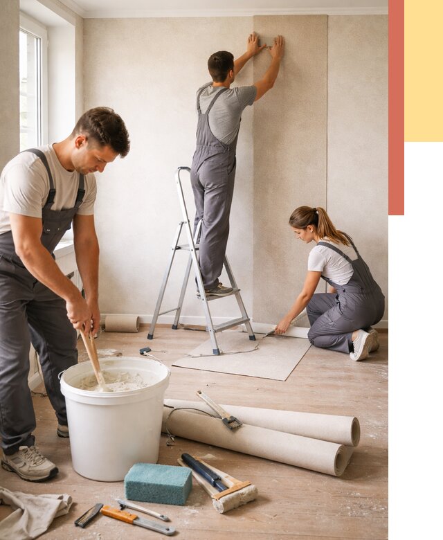 Оклейка стен обоями в Омске от 3629 руб/м2 — быстро и недорого | ОТДЕЛОЧНИК-Омс