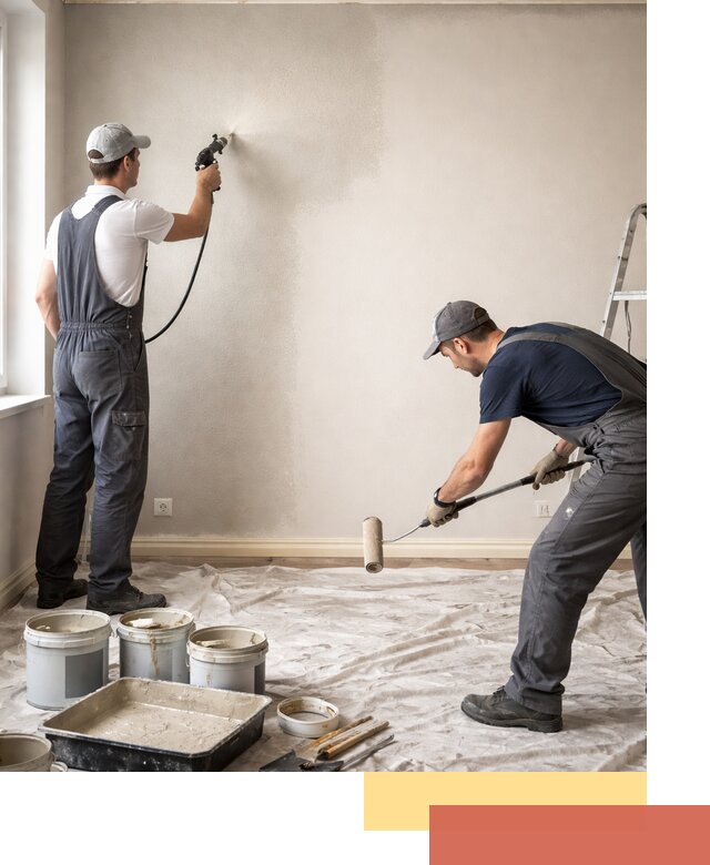 Покраска стен моющейся краской и защита поверхностей в Омске