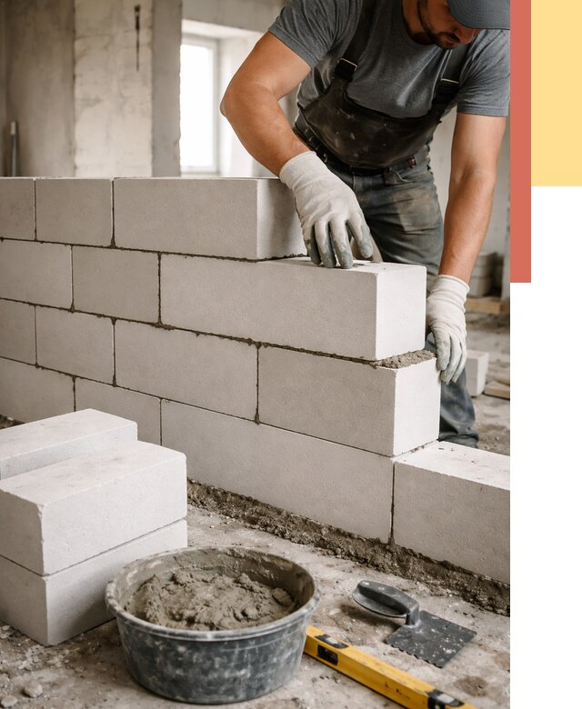 Кладка перегородок из силикатного блока в Омске от 4148 руб. под ключ | ОТДЕЛОЧНИК-Омс