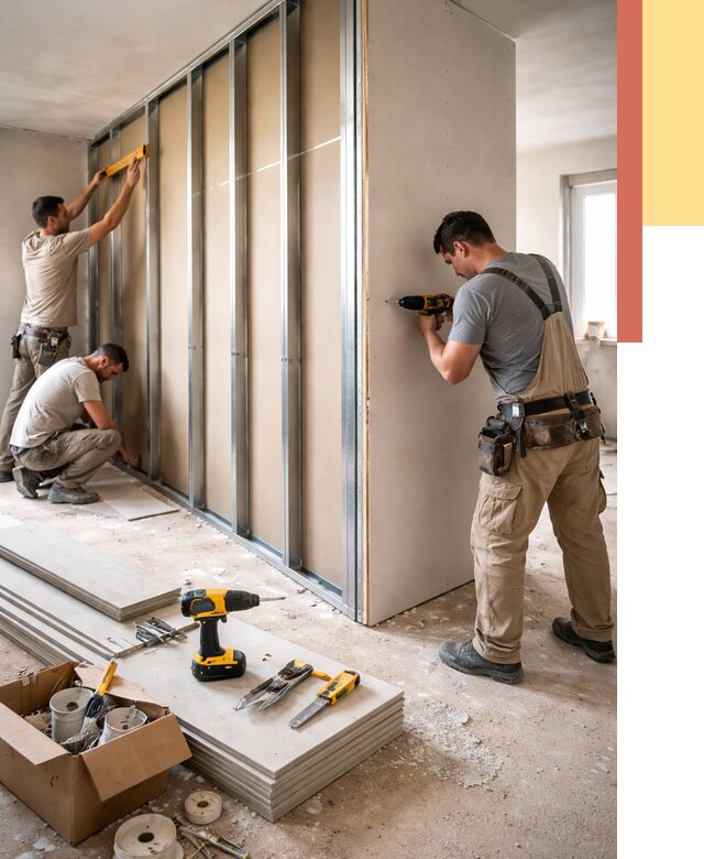 Монтаж однослойной перегородки из гипсокартона в Омске от 674 руб. | ОТДЕЛОЧНИК-Омс