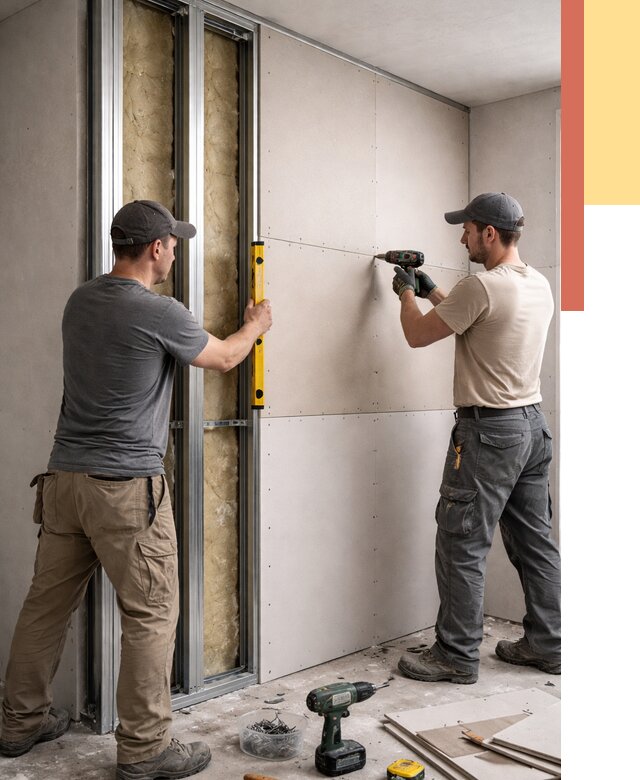 Монтаж двухслойной перегородки из гипсокартона в Омске от 1504 руб. | ОТДЕЛОЧНИК-Омс