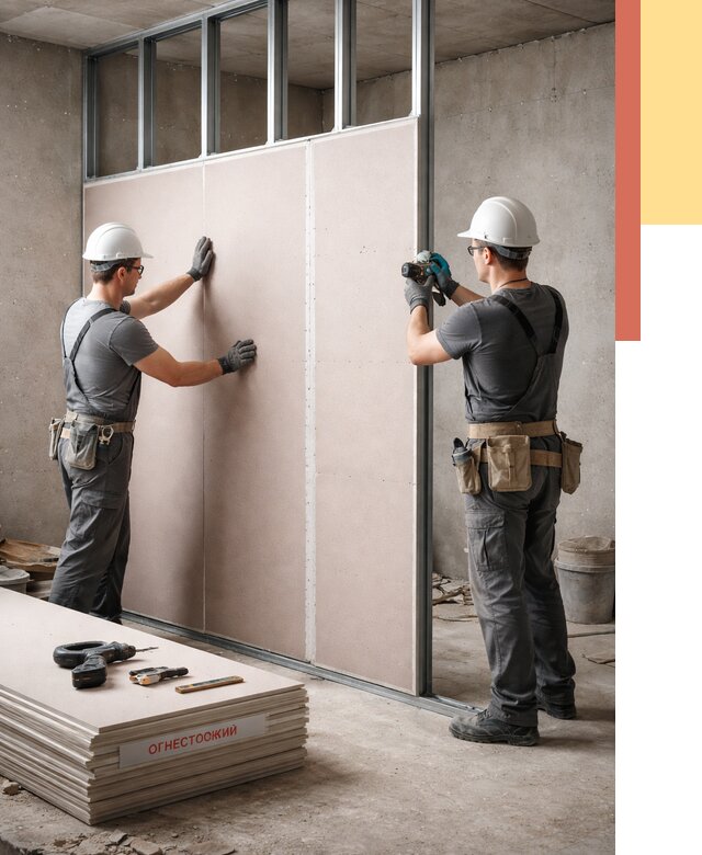 Перегородка из огнестойкого гипсокартона в Омске от 1918 руб. под ключ | ОТДЕЛОЧНИК-Омс