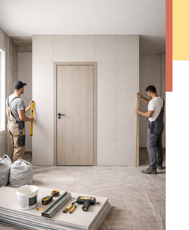 Перегородка из гипсокартона с дверью в Омске от 4666 руб. под ключ | ОТДЕЛОЧНИК-Омс