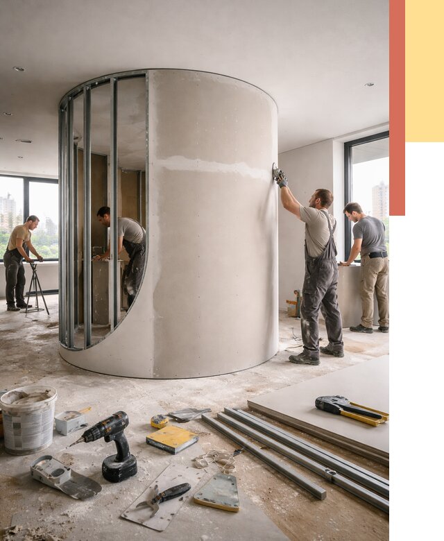 Радиусная перегородка из гипсокартона в Омске от 3007 руб. под ключ | ОТДЕЛОЧНИК-Омс