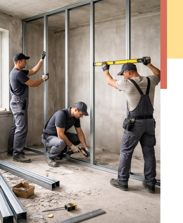 Монтаж каркаса перегородки из профиля в Омске от 778 руб. | ОТДЕЛОЧНИК-Омс