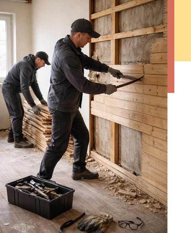 Демонтаж вагонки в Омске от 3940 руб/м2 — быстро и недорого | ОТДЕЛОЧНИК-Омс