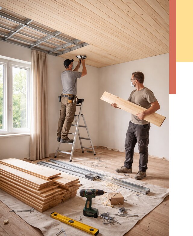 Монтаж потолка из вагонки в Омске от 6740 руб. | Быстро и недорого — ОТДЕЛОЧНИК-Омс