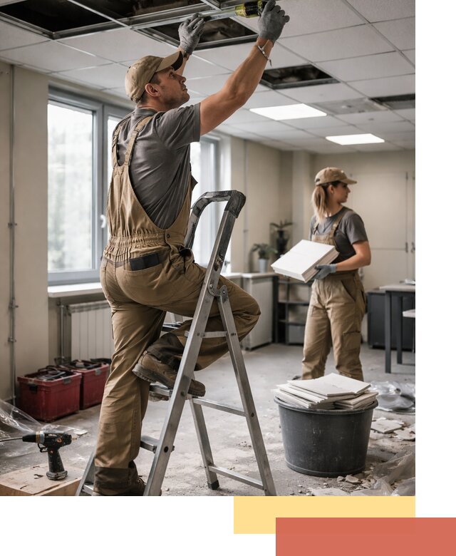 Ремонт потолка Армстронг и замена плит в Омске