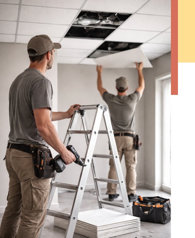 Обслуживание подвесного потолка в Омске от 3629 руб. — быстро и недорого | ОТДЕЛОЧНИК-Омс