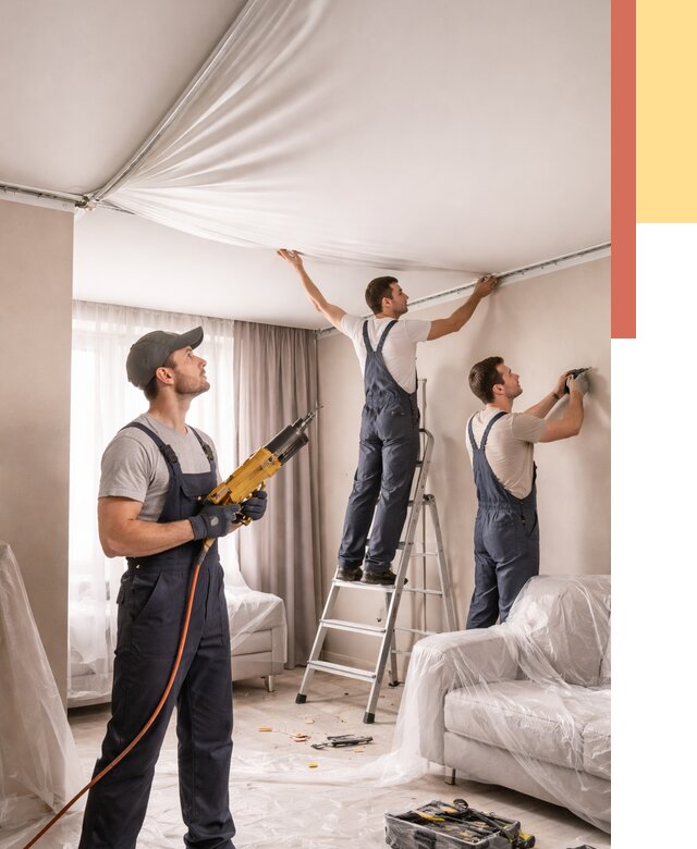 Установка натяжного потолка в Омске от 4666 руб. | Быстро и недорого — ОТДЕЛОЧНИК-Омс