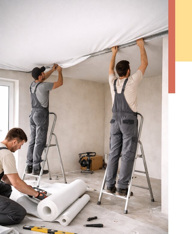 Монтаж тканевого натяжного потолка в Омске от 3629 руб. под ключ | ОТДЕЛОЧНИК-Омс