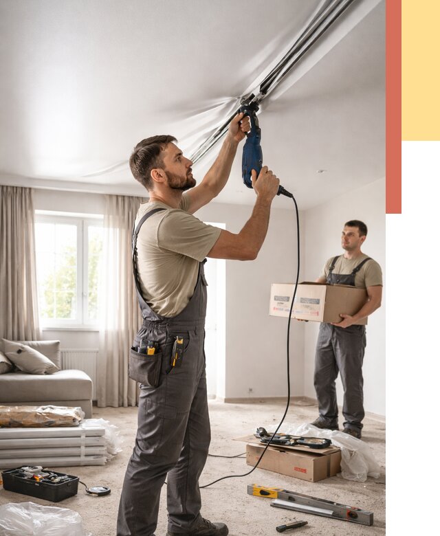 Монтаж сатинового натяжного потолка в Омске от 3629 руб. | Быстро, недорого — ОТДЕЛОЧНИК-Омс