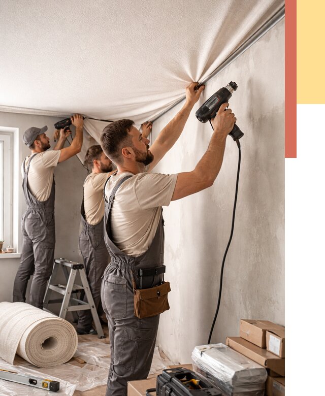 Монтаж фактурного натяжного потолка в Омске от 778 руб. — ОТДЕЛОЧНИК-Омс