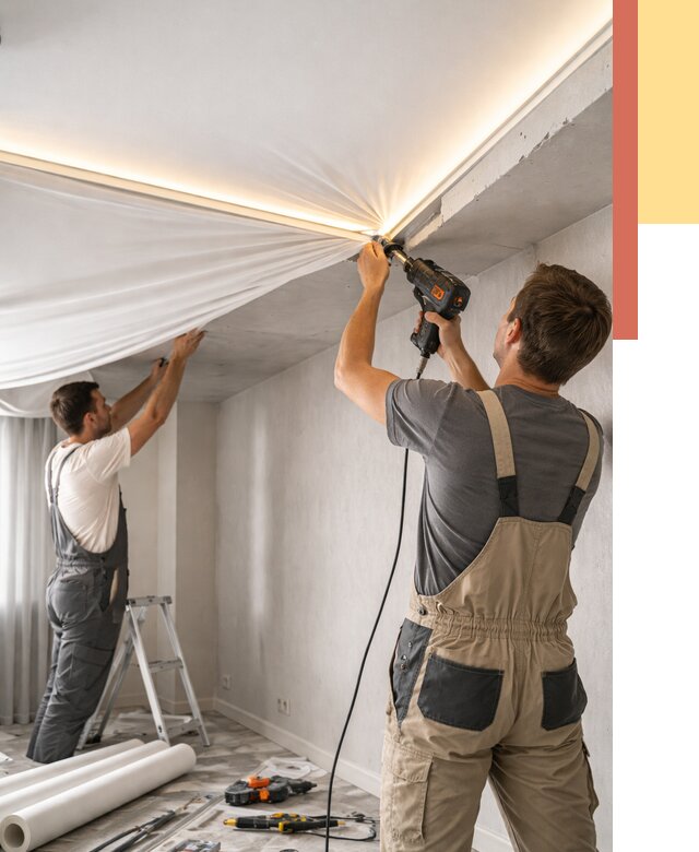 Монтаж натяжного потолка с подсветкой в Омске от 985 руб. | ОТДЕЛОЧНИК-Омс