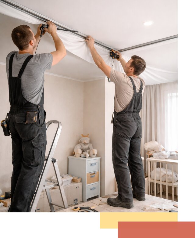 Монтаж натяжного потолка в детской комнате в Омске