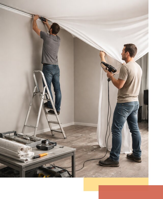 Монтаж натяжного потолка в студии в Омске