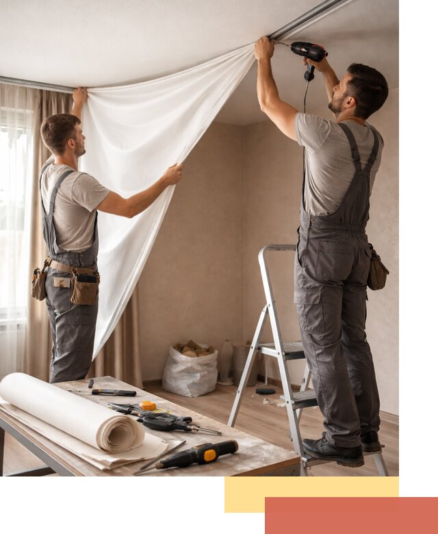 Замена полотна натяжного потолка в Омске быстро и качественно