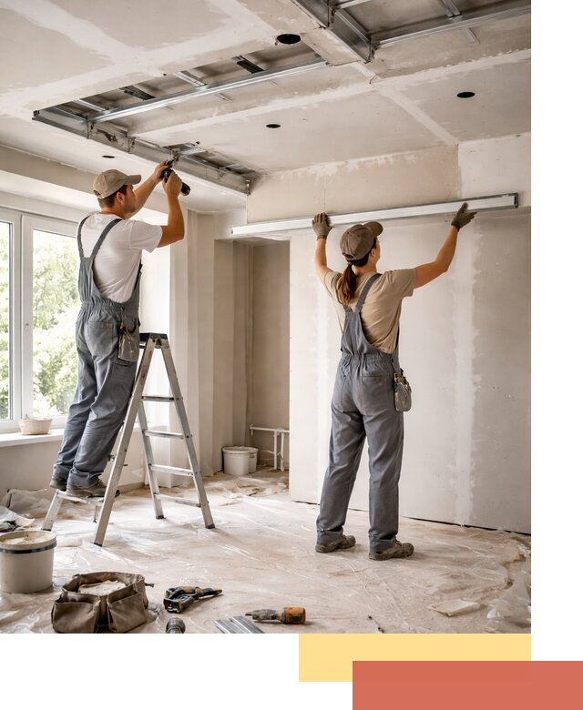 Монтаж многоуровневого потолка из гипсокартона в Омске