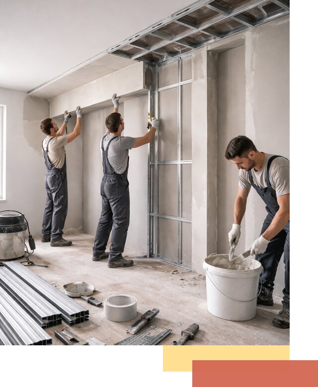 Монтаж потолка из гипсокартона с нишей в Омске