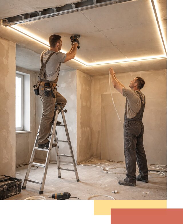 Потолок из гипсокартона с подсветкой в Омске