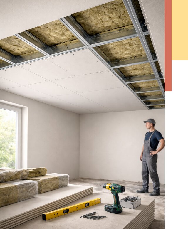 Звукоизоляция потолка ГКЛ в Омске от 985 руб. — монтаж под ключ | ОТДЕЛОЧНИК-Омс