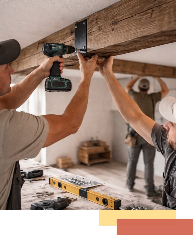 Монтаж декоративных потолочных балок в Омске